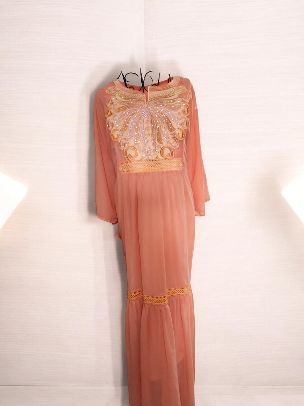Peach Embellished Maxi Dress - Women